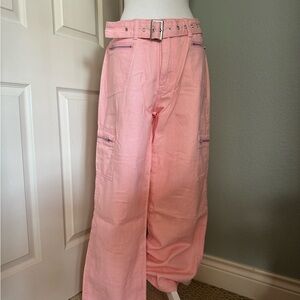 NWT Pink Cargo Pants with working zippers and belt included
